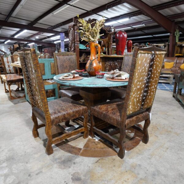 Distressed Turquoise Copper 48″ round dining table